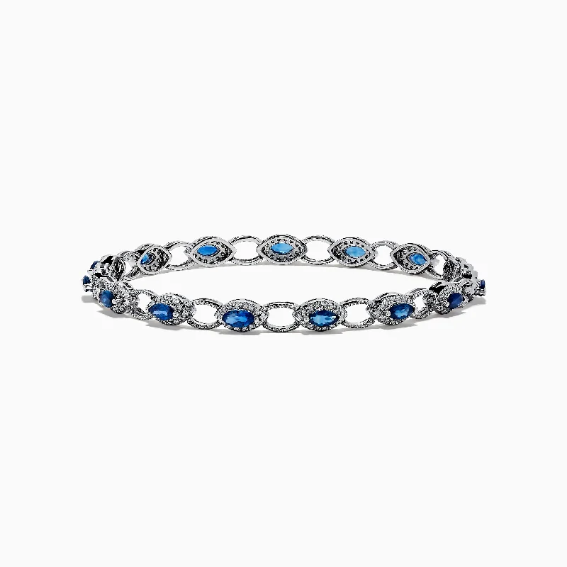 Luxury pearl and diamond bracelets for glamorous fashion-Royale Bleu 925 Silver Sapphire and Diamond Bracelet