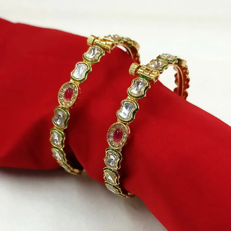 Vintage-inspired bangles for retro fashion-Padmawati Bangles Gold Plated Kundan Openable Bangles Set