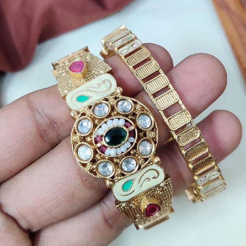 Rose gold cuff bangles for chic fashion-Manisha Jewellery Gold Plated Kundan Stone And Meenakari Openable Bangles Set