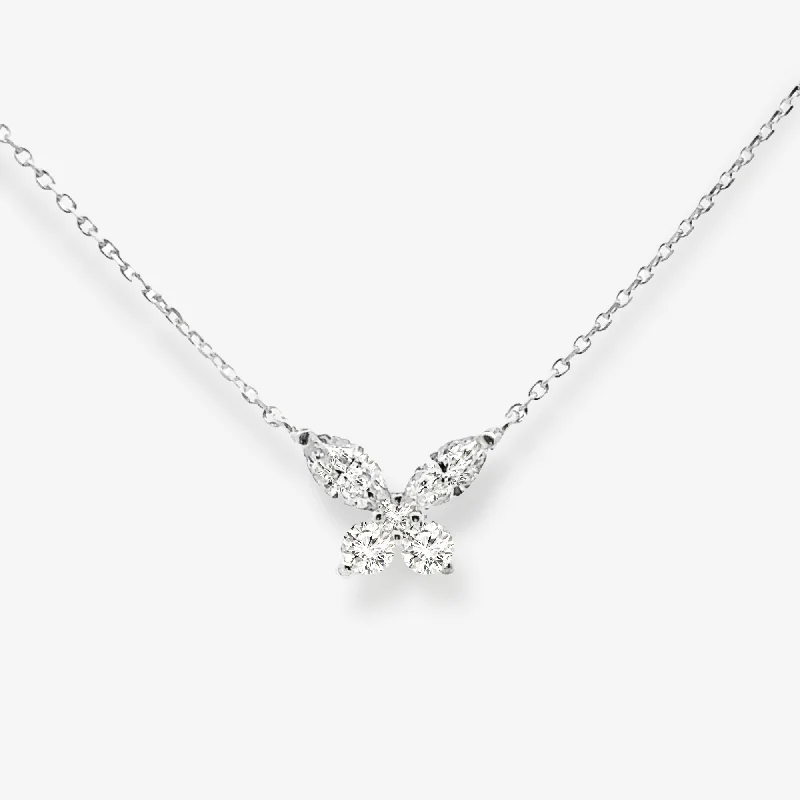 Luxury gemstone necklaces for elegant gifts-Marquise & Round Diamonds Butterfly Necklace