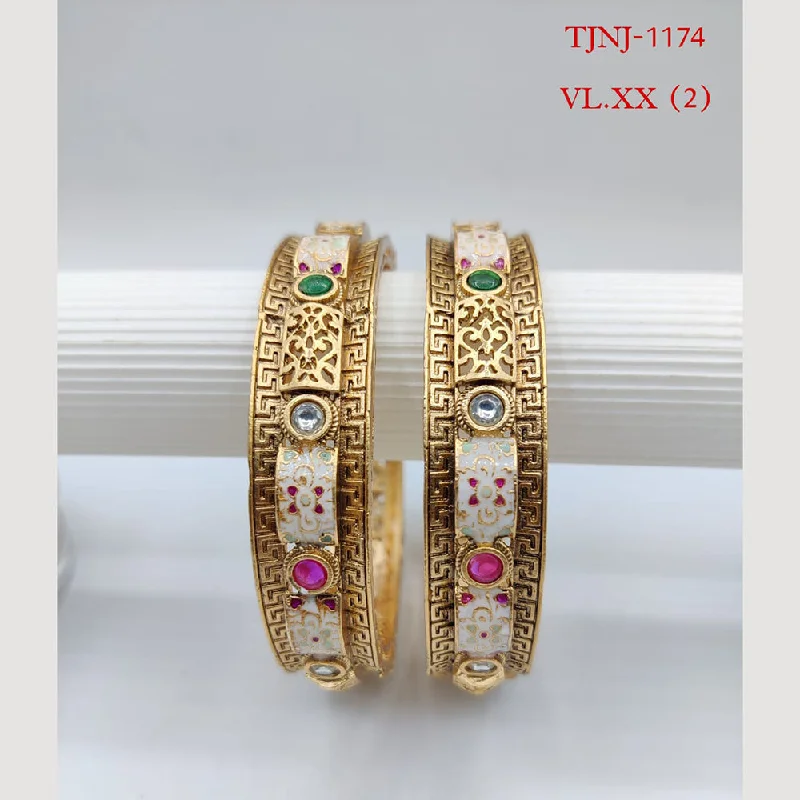 Gemstone bangles for colorful fashion-Choice Gold Plated Pota Stone Bangles Set