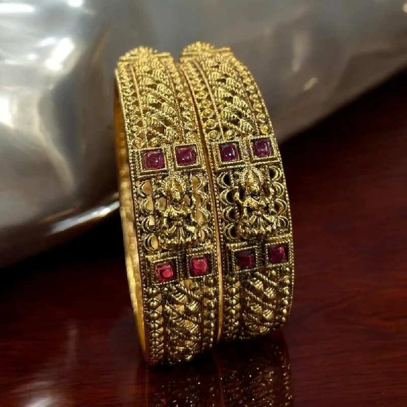 Stackable gemstone bangles for layered elegance-Sona Creation Gold Plated Pota Stone Temple Bangle Set