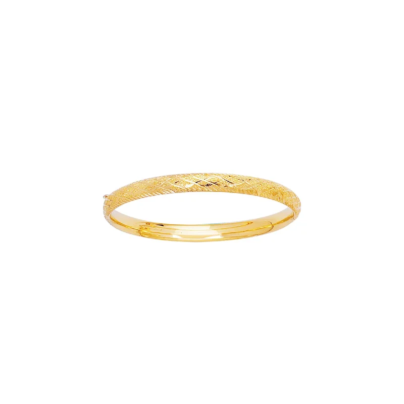 Adjustable bracelets for a perfect fit-14K Yellow Gold Diamond Cut X Pattern Childrens Bangle