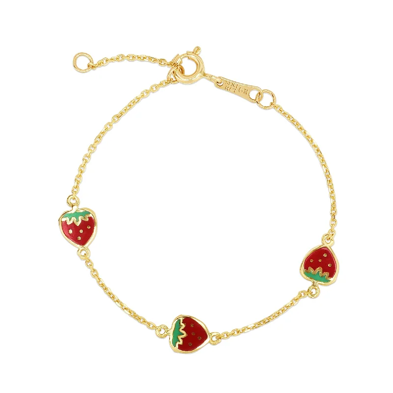 Luxury diamond bracelets for upscale fashion-14K Gold Enamel Strawberry Bracelet