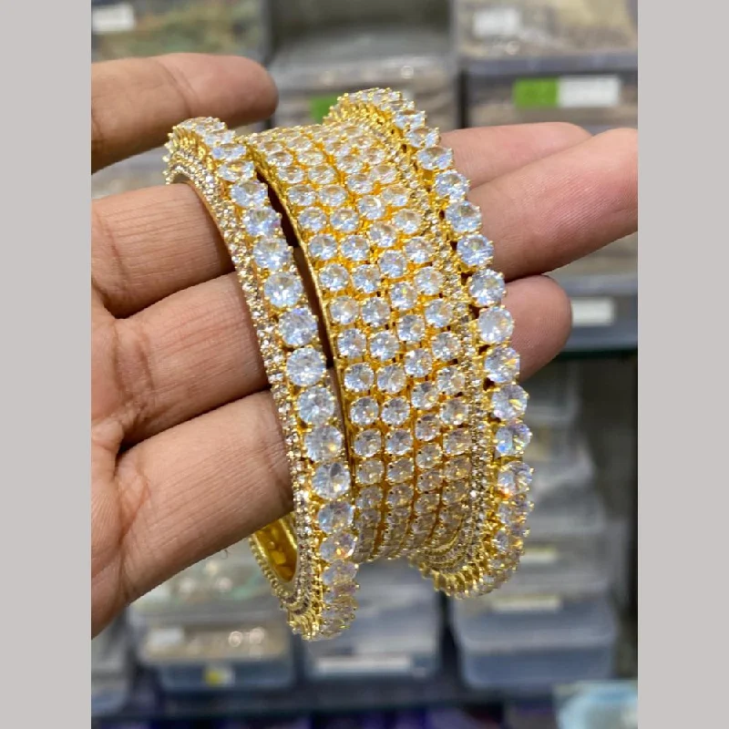 Luxury gold bangles for special occasions-Hira Collections Gold Plated American Diamond Bangles Set