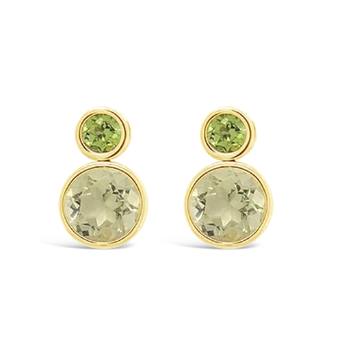 Custom engraved birthstone stud earrings for gifts-Lemon Quartz & Peridot Earrings