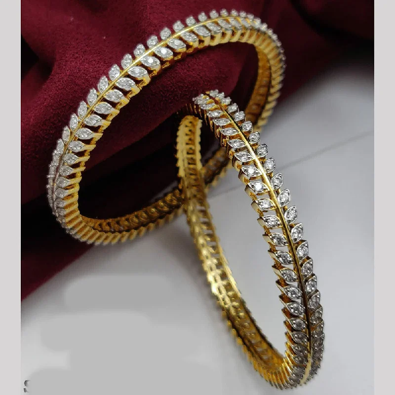 Silver bangles for classic style-Vivah Creations Gold Plated American Diamond  Bangle Set