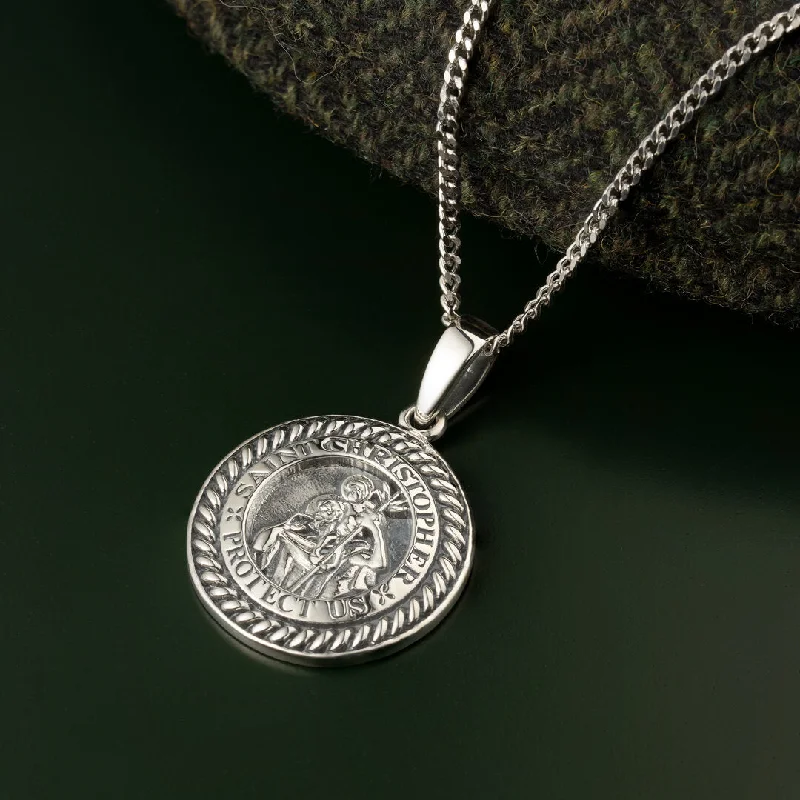 Stainless steel necklaces for modern durability-Gents St Christopher Medal Pendant