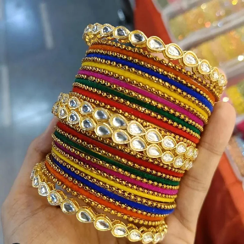 Traditional Indian bangles for cultural fashion-Pooja Bangles Gold Plated Velvet Bangles Set