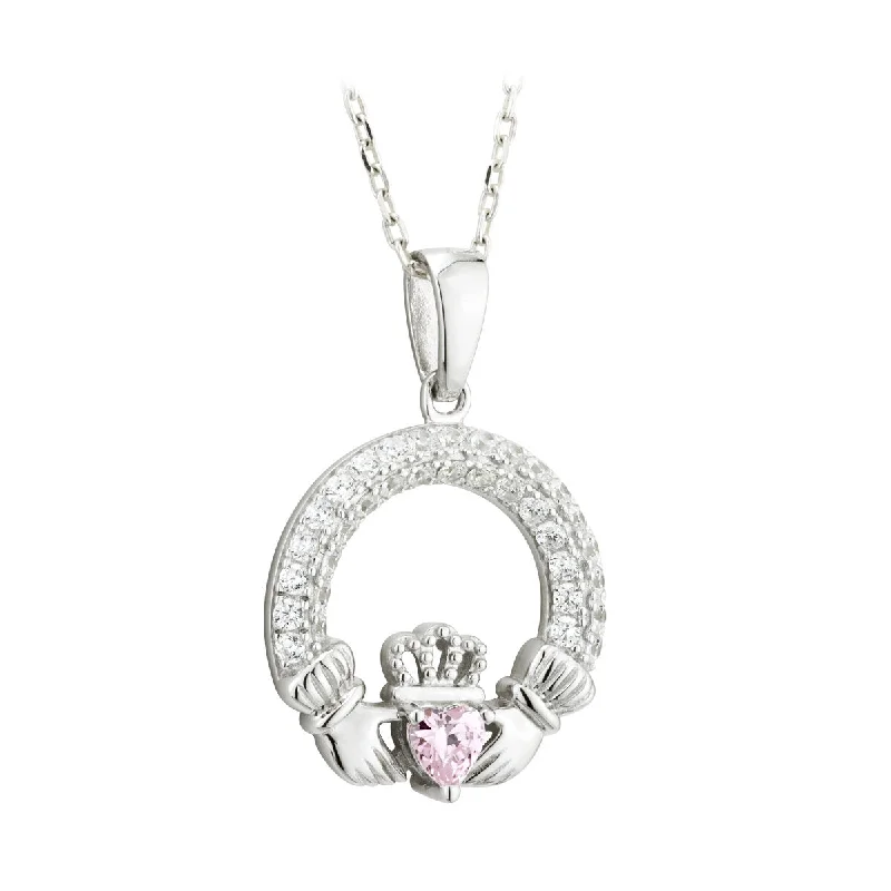 Personalized name necklaces for unique accessories-October Birthstone Claddagh Necklace