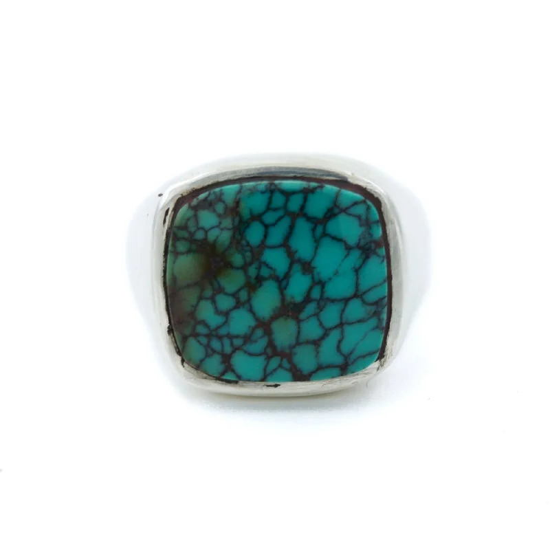 Classic solitaire rings for elegant simplicity-Natural Hubei Turquoise Inlay Ring