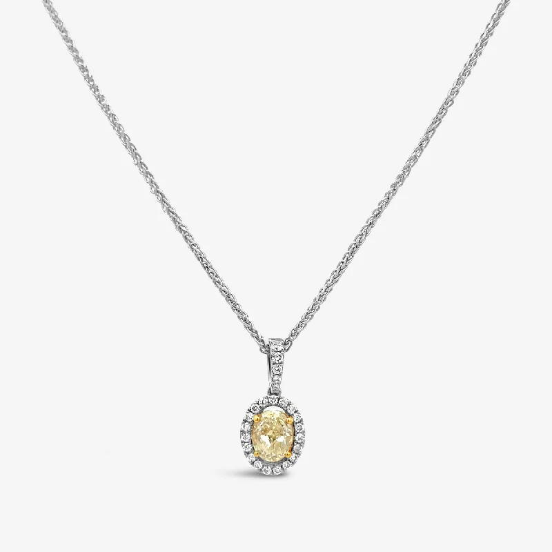 Personalized family tree necklaces for meaningful gifts-Oval Shaped 0.70CT Yellow & White Diamond Necklace