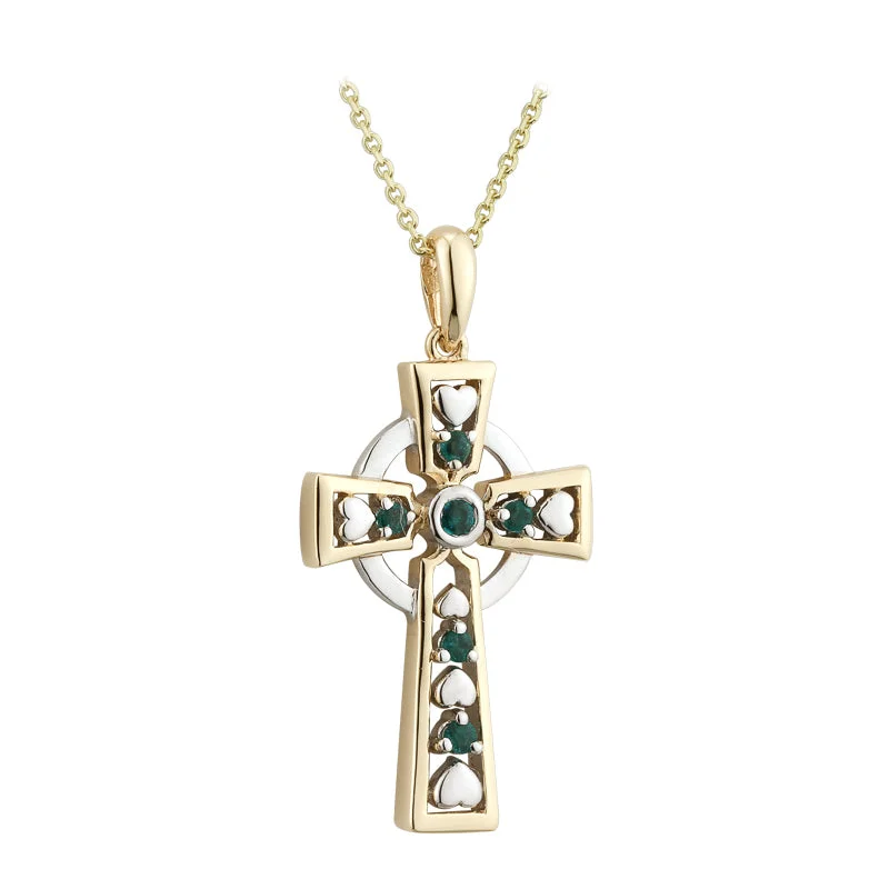 Personalized zodiac necklaces for astrology lovers-14K Gold Emerald Celtic Cross