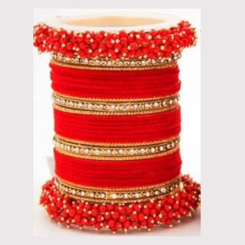 Colorful enamel bangles for playful designs-Martina Jewels Pack Of 6 Traditional Gold Plated Thread & Polki Pearl Bangles Set - BG-130