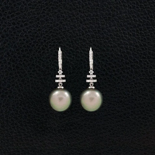 Unique wire earrings for contemporary design lovers-Tahitian Pearl & Diamond Dangle Earrings