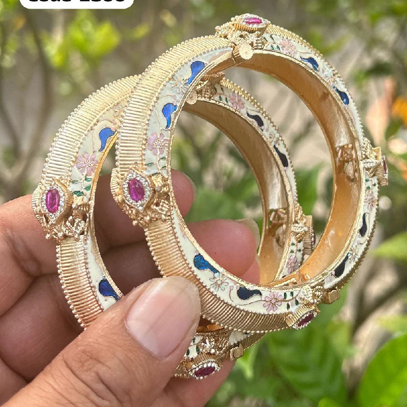 Simple silver bangles for minimalist chic-Neetu Art Gold Plated Pota Stone Meenakari Openable Bangles Set