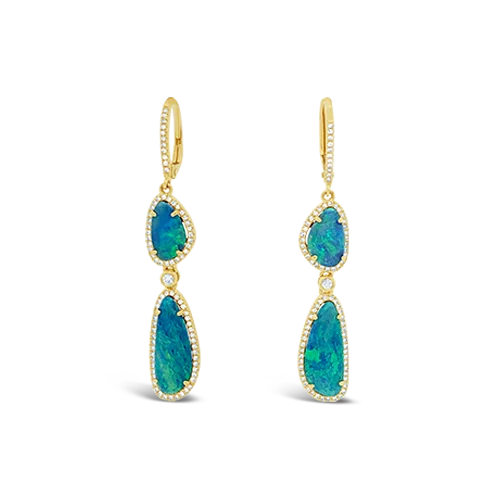 Modern geometric earrings for contemporary looks-Opal & Diamond Dangle Earrings