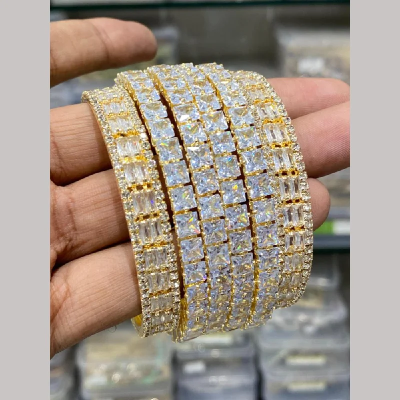 Luxury pearl bangles for sophisticated beauty-Hira Collections Gold Plated American Diamond Bangles Set