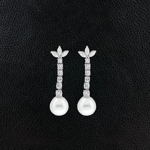 Luxury diamond earrings for special occasions-Pearl & Diamond Dangle Earrings