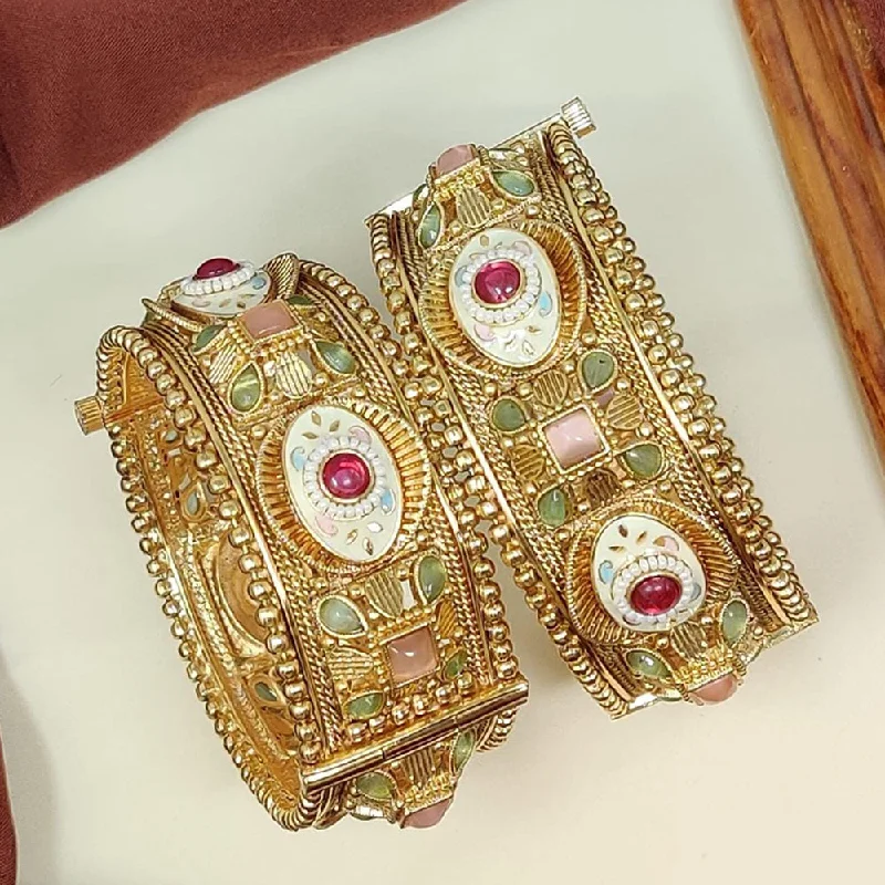 Simple cuff bangles for everyday wear-Manisha Jewellery Gold Plated Kundan Stone And Meenakari Openable Bangles Set