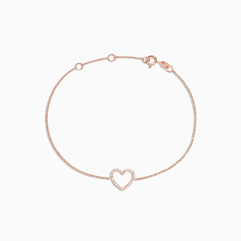 Matching couple bracelets for sweet gestures-Novelty 14K Rose Gold Diamond Heart Bracelet, 0.10 TCW