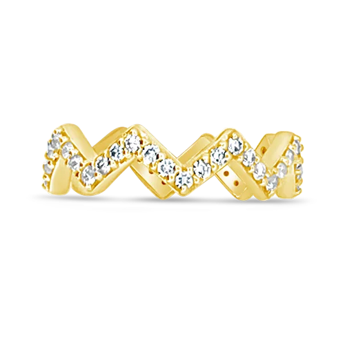 Personalized stack rings for unique combinations-Gold & Diamond Chevron Style Ring