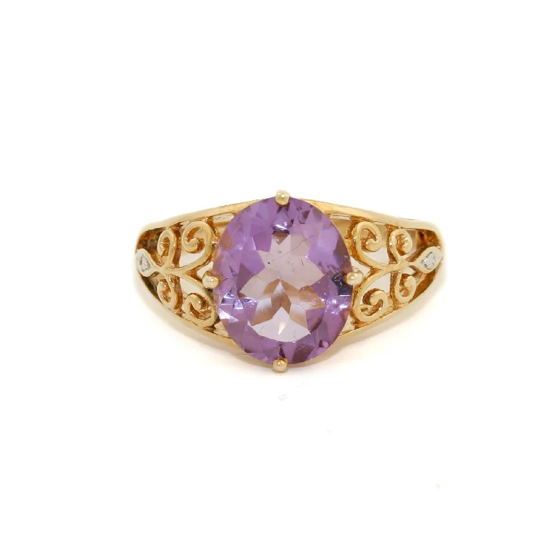 Custom friendship rings for heartfelt connections-14k Gold x Amethyst Filigree Cocktail Ring