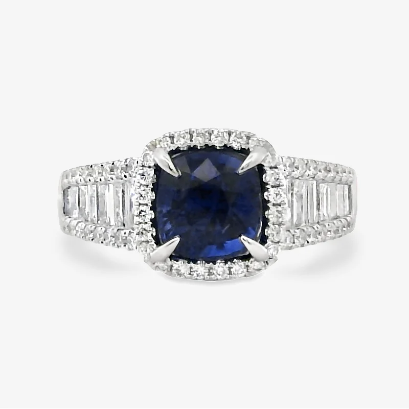 Artisanal rings for handmade, unique pieces-2.04CT Blue Sapphire & Diamond Ring