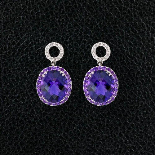 Custom engraved birthstone stud earrings for gifts-Amethyst & Diamond Dangle Earrings