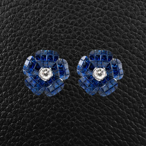 Elegant chandelier earrings for special occasions-Sapphire & Diamond Flower Earrings