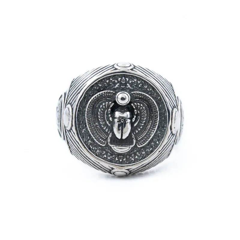 Artistic wire-wrapped rings for creative design-Silver Scarab Signet