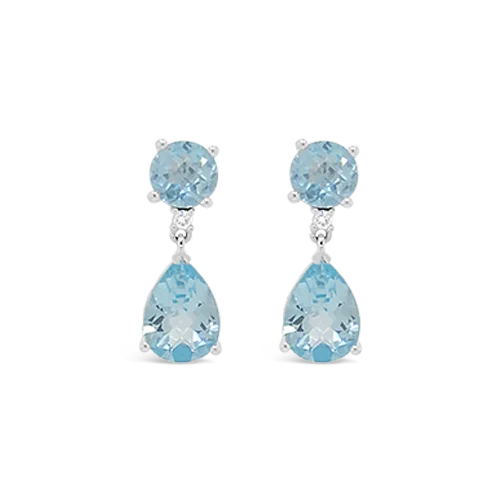 Handmade silver earrings for unique beauty-Sky Blue Topaz & Diamond Dangle Earrings