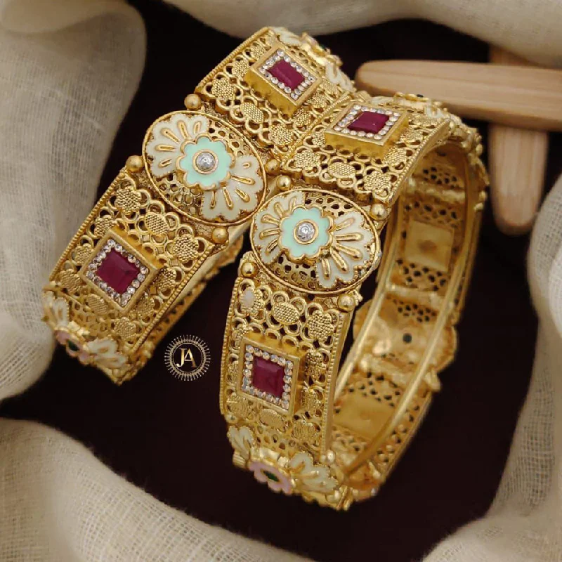 Elegant diamond-studded bangles for luxury-Neetu Art Gold Plated Pota Stone Meenakari Openable Bangles Set