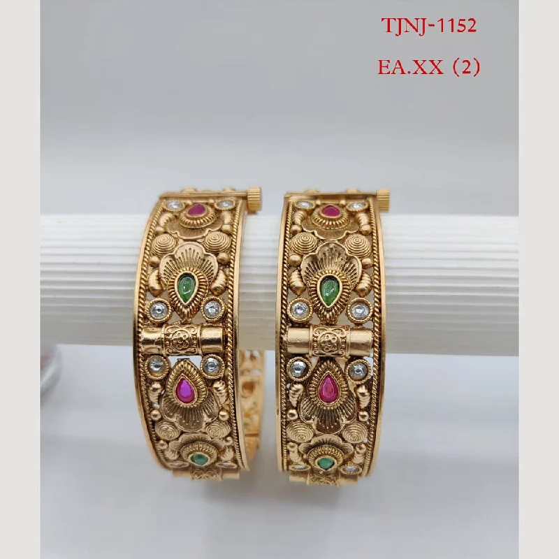 Large statement bangles for bold fashion-Choice Gold Plated Pota Stone Bangles Set