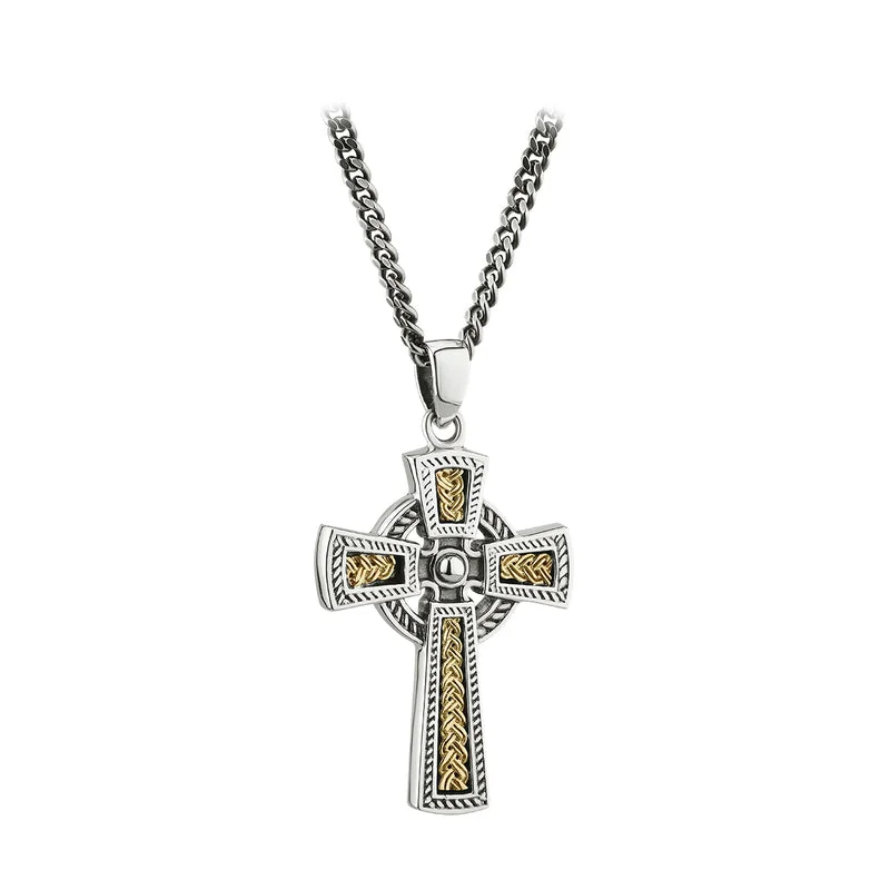 Gold necklaces for timeless elegance-Men's Silver & 10K Gold Oxidised Celtic Cross