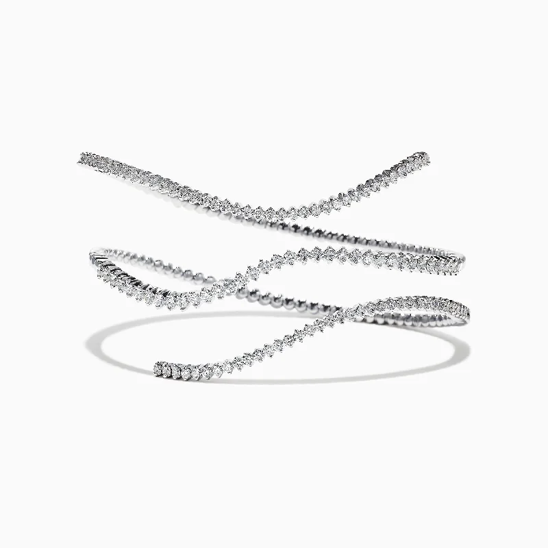 Adjustable gemstone bracelets for custom fit-Pave Classica 14K White Gold Diamond Wrap Bracelet, 3.43 TCW