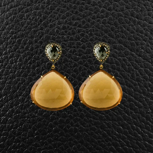 Gemstone earrings for colorful elegance-Citrine & Black Diamond Dangle Earrings