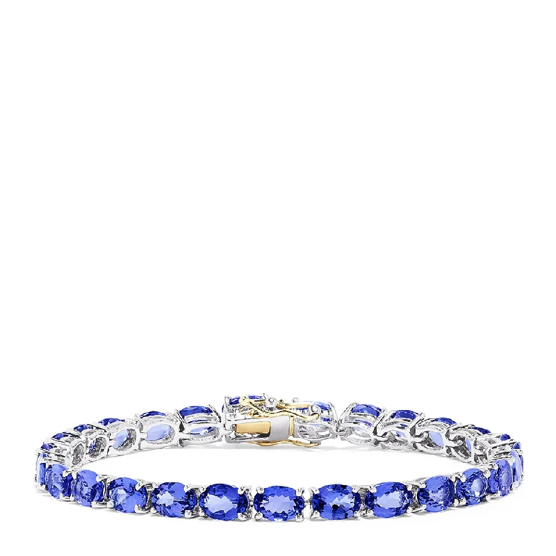 Floral bracelets for feminine charm-Sterling Silver with 14K Gold Lock Tanzanite Tennis Bracelet, 20.00 TCW