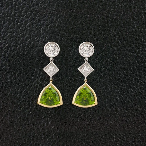 Simple silver earrings for classic appeal-Diamond & Peridot Dangle Earrings