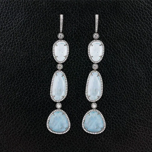 Small dangle earrings for everyday elegance-Aquamarine Slices with Diamonds Dangle Earrings