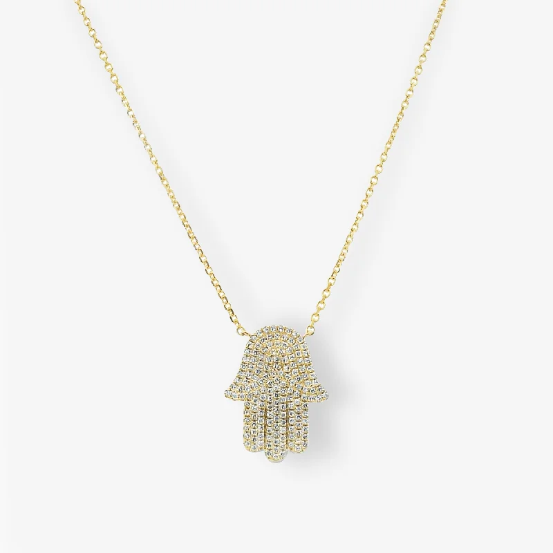 Monogrammed pendant necklaces for personalized fashion-Large Pave' Hamsa Necklace