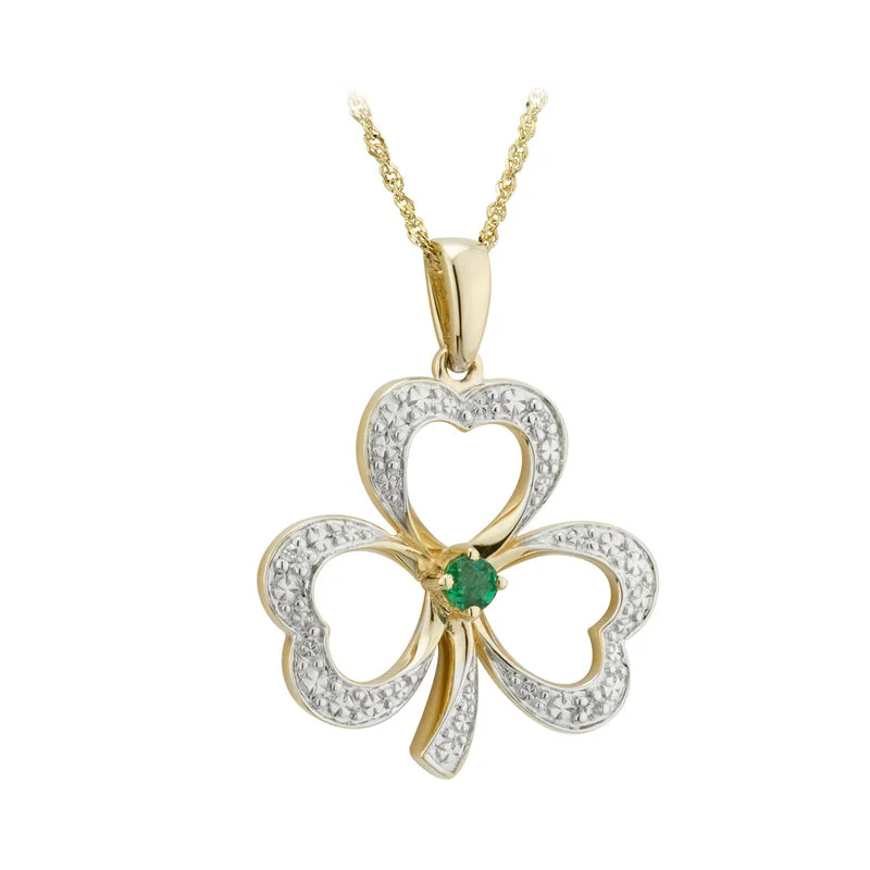 Silver choker necklaces for modern chic looks-14K Gold Diamond Emerald Shamrock Necklace