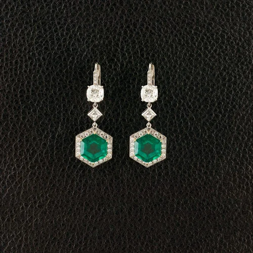 Classic diamond earrings for luxury fashion-Emerald & Diamond Dangle Earrings