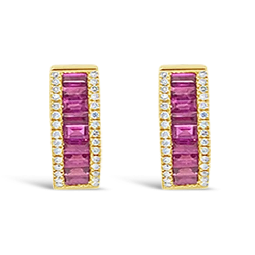 Gold-plated earrings for a luxe yet affordable look-Ruby & Diamond Huggie Hoop Earrings