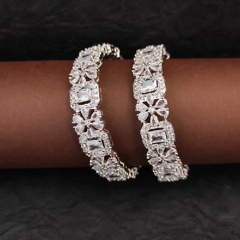 Boho-style bangles for free-spirited fashion-Heera Jewellers Silver Plated AD Bangles Set