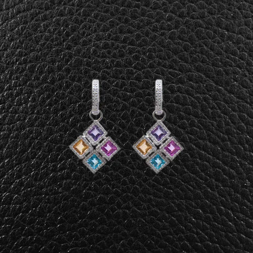 Custom photo earrings for sentimental value-Multi-color Semi-Precious Gemstones & Diamond Earrings