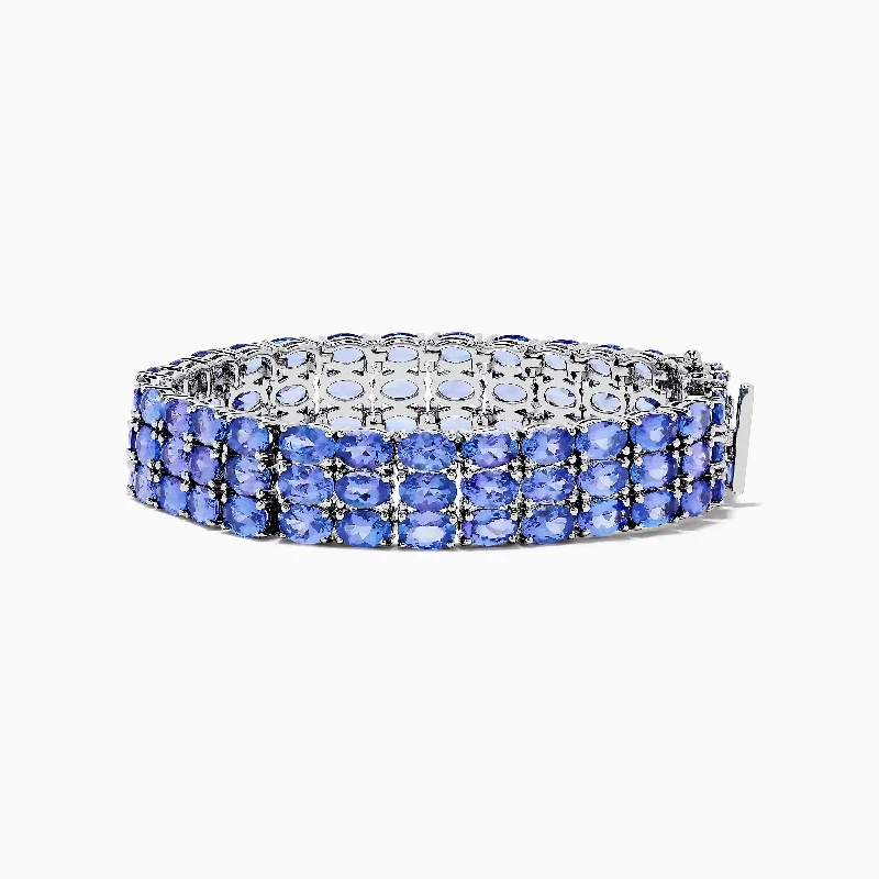 Boho leather wrap bracelets for free-spirited style-Nahla Siri Sterling Silver Oval 3 Row Tanzanite Bracelet