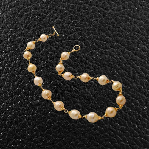 Gold-plated necklaces for a luxurious look-Golden Baroque Pearl Necklace