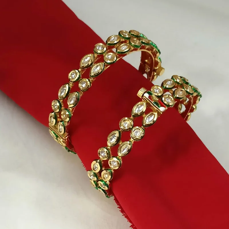 Layered bangle sets for trendy looks-Padmawati Bangles Gold Plated Kundan Openable Bangles Set