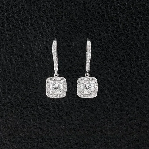 Fashion-forward hoop earrings for trendy outfits-Cushion Diamond Dangle Earrings